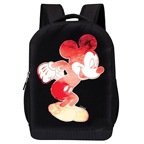 Disney Mickey Mouse Black Backpack for Kids and Adults - 17 Inch Air Mesh Padded Knapsack for School and Travel (Red)